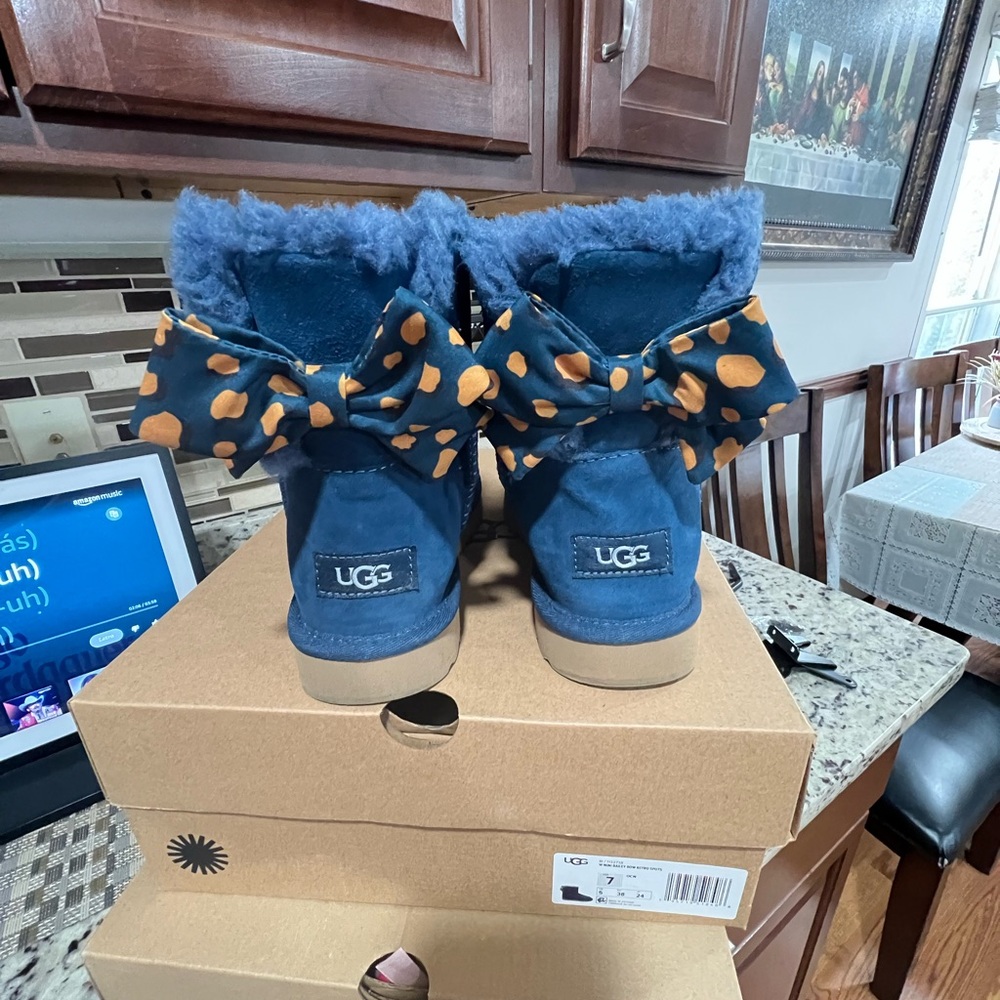 UGG Blue Boots with Polka Dot Bows